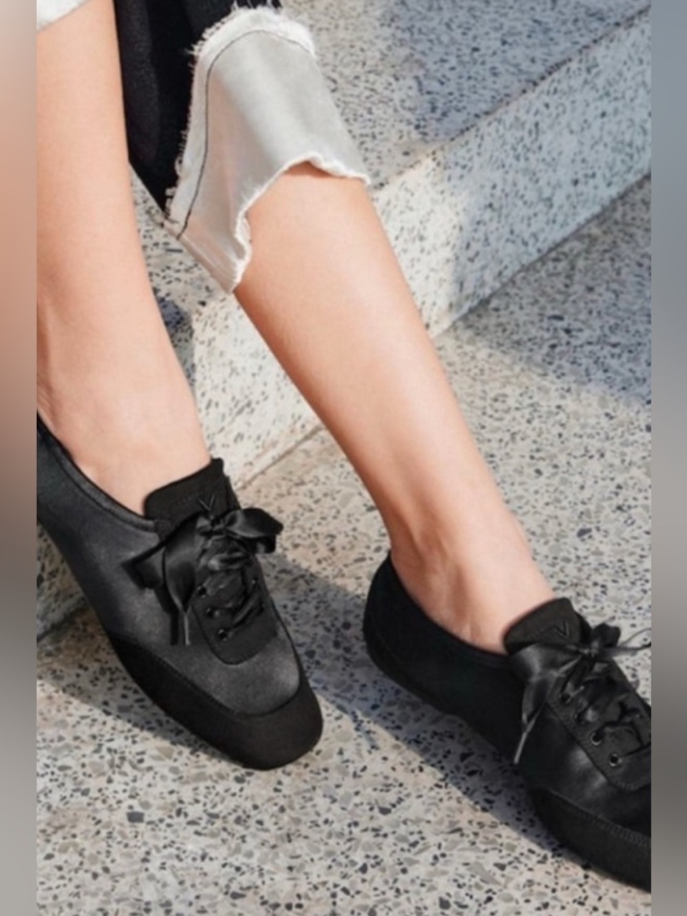 Vivaia Cristina Sneakerina Black Satin Ballet Sneaker Size 9 As seen Bella Hadid - Picture 4 of 13